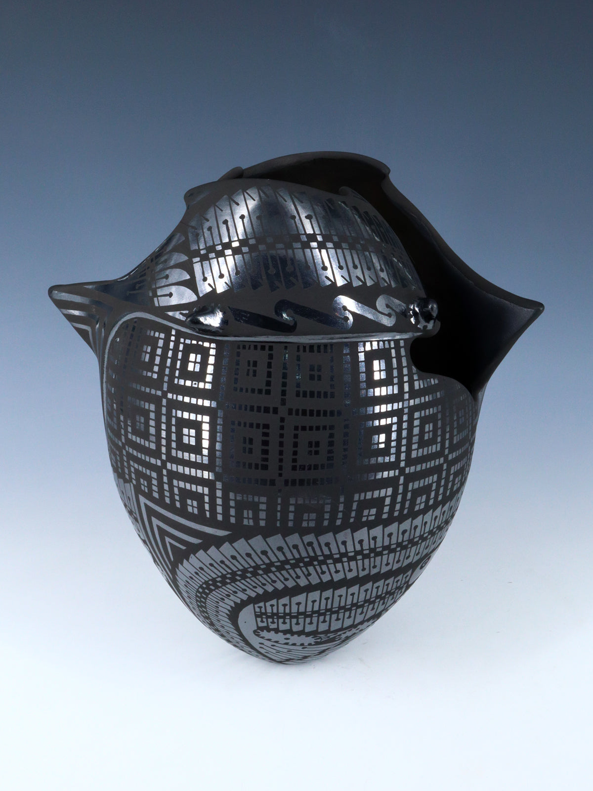 Mata Ortiz Hand Coiled Black Pottery Vase