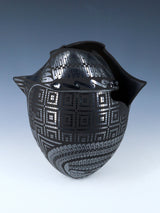 Mata Ortiz Hand Coiled Black Pottery Vase