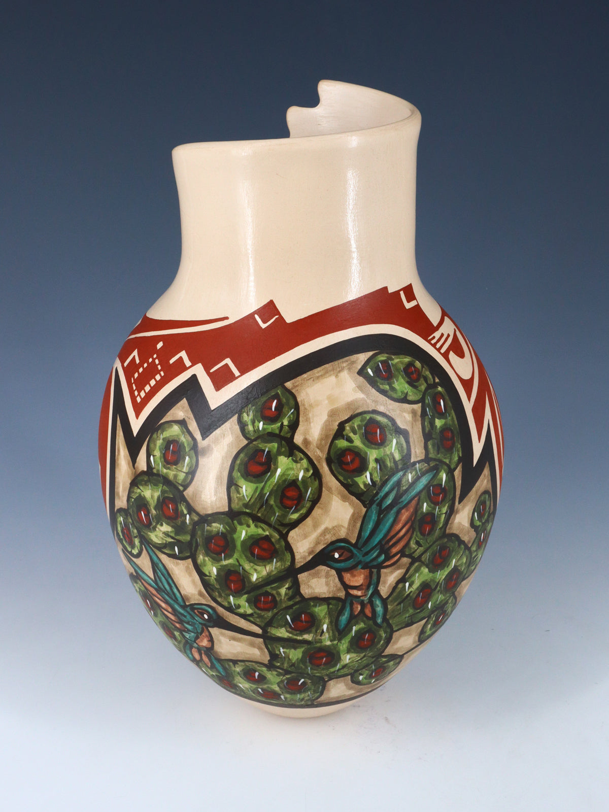 Mata Ortiz Cerámica enrollada a mano pintada mariposa y colibrí Bowl