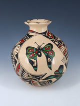 Mata Ortiz Hand Coiled Painted Butterfly Pottery Vase