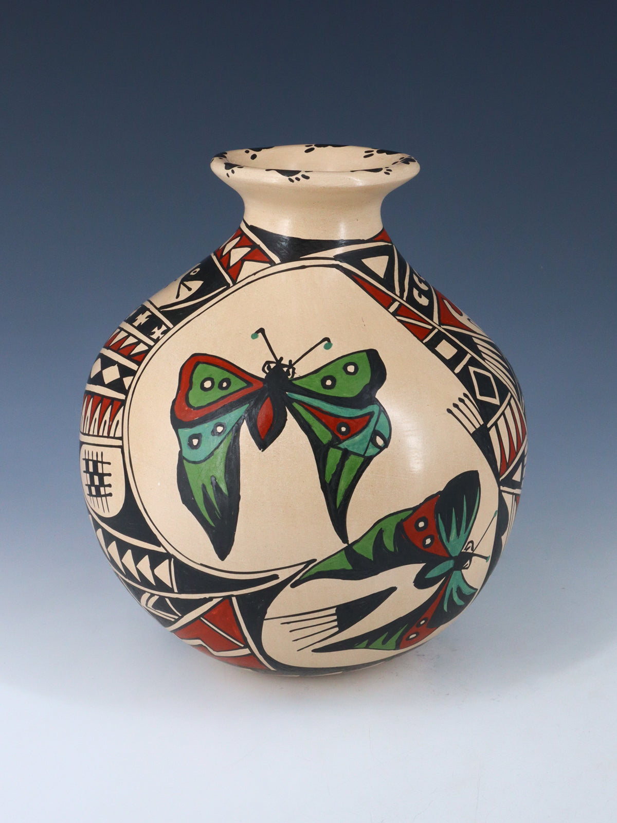 Mata Ortiz Hand Coiled Painted Butterfly Pottery Vase