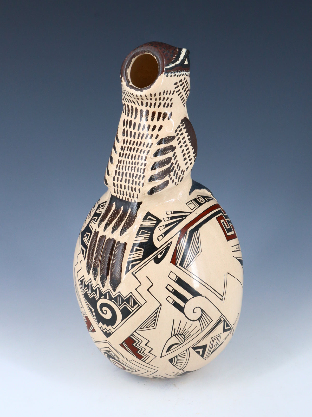 Mata Ortiz Hand Coiled Pottery Bird Effigy Vase