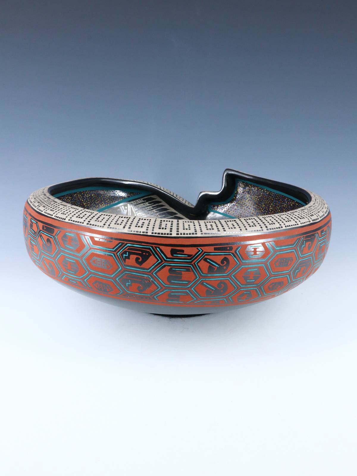 Mata Ortiz Hand Coiled and Painted Pottery Bowl