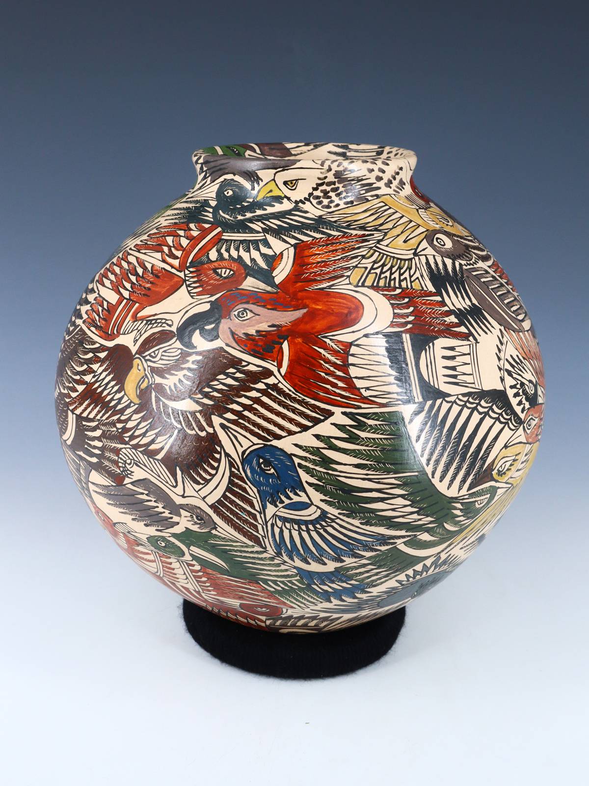 Mata Ortiz Hand Coiled Interlocking Bird Pottery