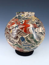 Mata Ortiz Hand Coiled Interlocking Bird Pottery