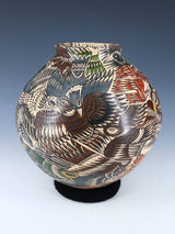 Mata Ortiz Hand Coiled Interlocking Bird Pottery