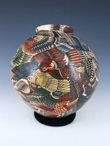 Mata Ortiz Hand Coiled Interlocking Bird Pottery
