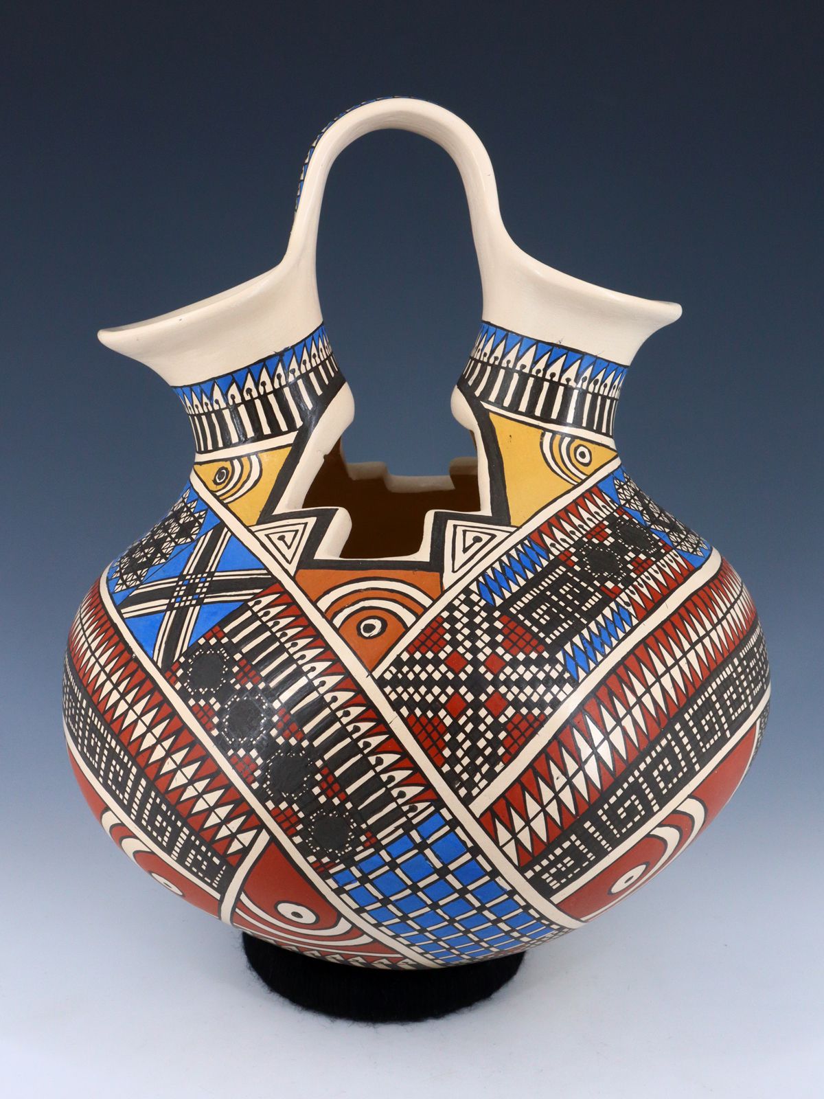 Large Mata Ortiz Hand Coiled and Painted Pottery Wedding Vase - PuebloDirect.com