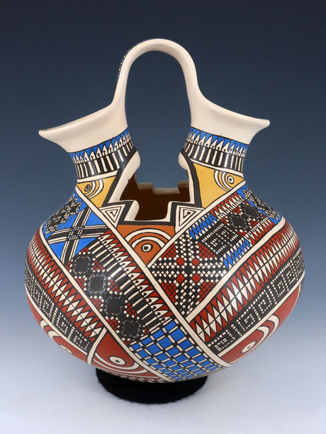 Large Mata Ortiz Hand Coiled and Painted Pottery Wedding Vase - PuebloDirect.com