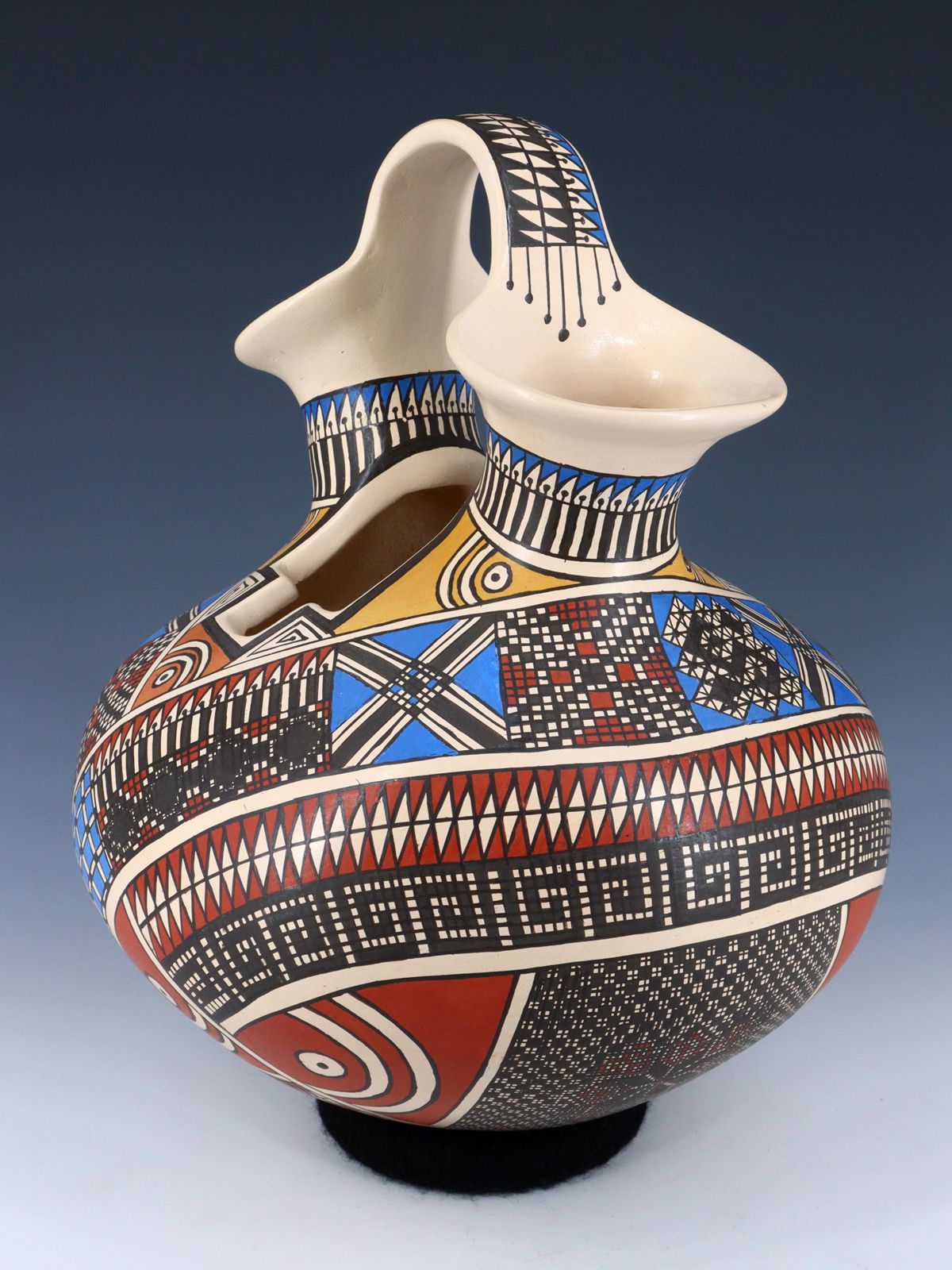 Large Mata Ortiz Hand Coiled and Painted Pottery Wedding Vase - PuebloDirect.com