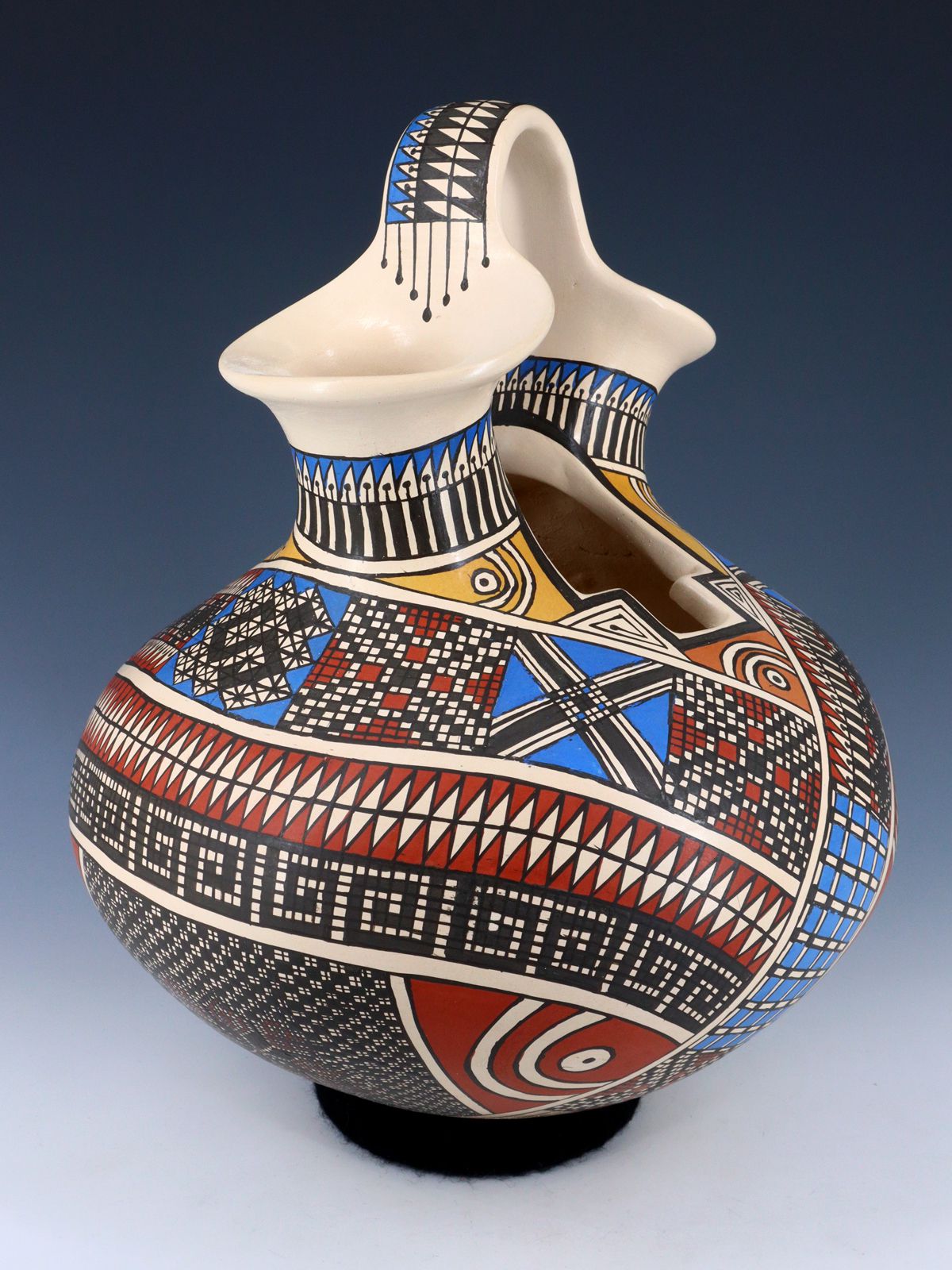 Large Mata Ortiz Hand Coiled and Painted Pottery Wedding Vase - PuebloDirect.com
