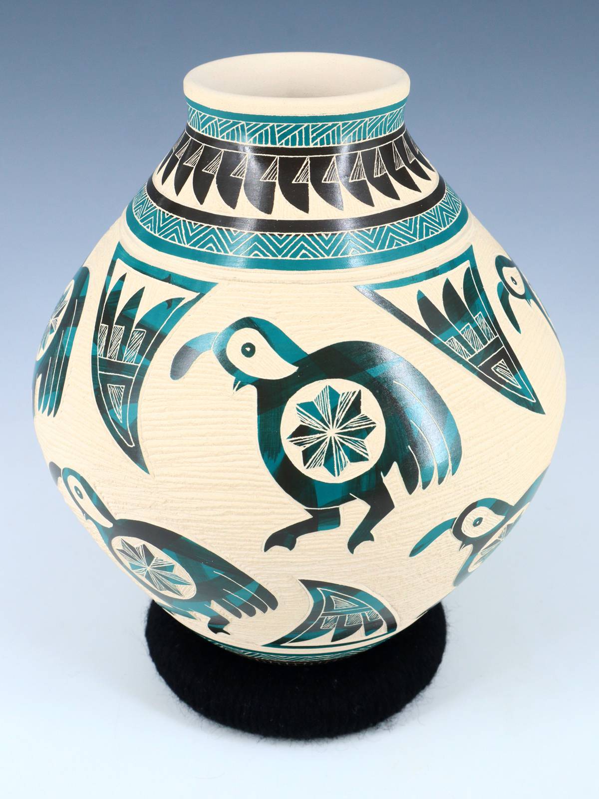 Mata Ortiz Hand Coiled Etched Quail Pottery