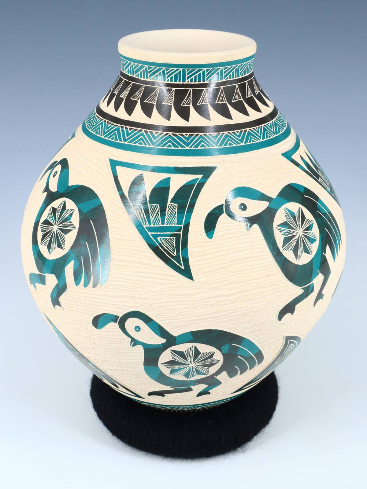 Mata Ortiz Hand Coiled Etched Quail Pottery