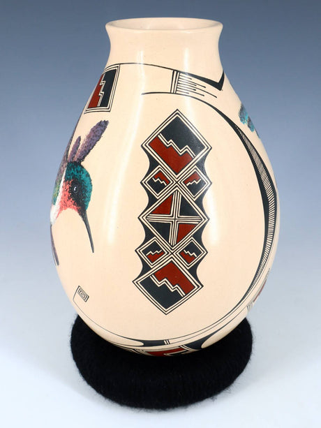 Mata Ortiz Hand Coiled Painted Hummingbird Pottery
