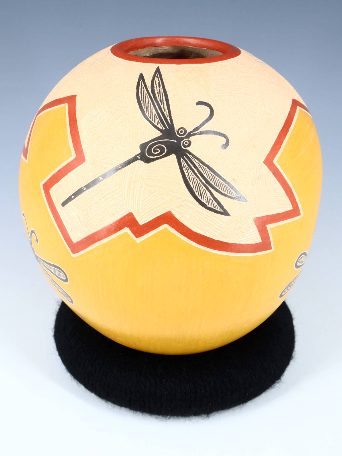 Mata Ortiz Hand Coiled Etched Dragonfly Pottery