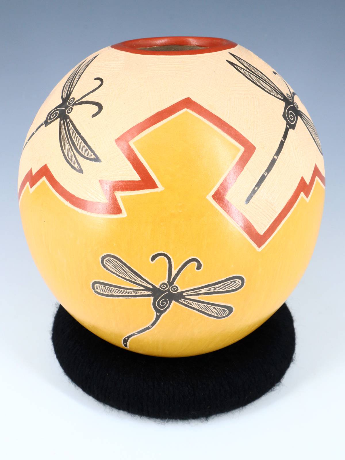 Mata Ortiz Hand Coiled Etched Dragonfly Pottery