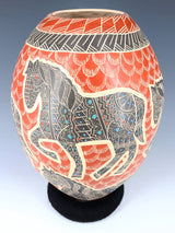 Mata Ortiz Hand Coiled Etched Horse Pottery