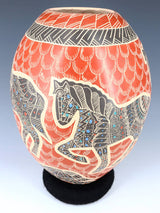 Mata Ortiz Hand Coiled Etched Horse Pottery