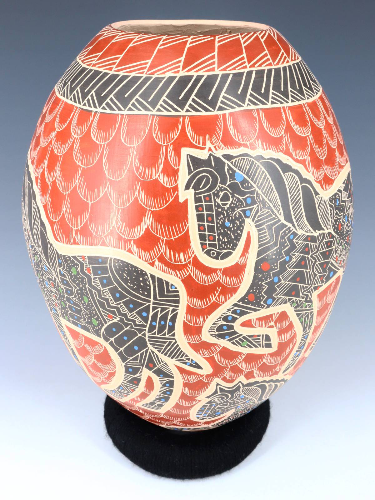 Mata Ortiz Hand Coiled Etched Horse Pottery