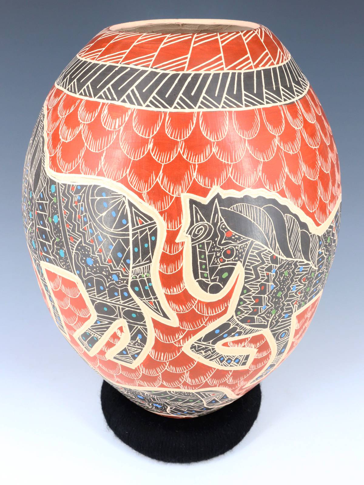 Mata Ortiz Hand Coiled Etched Horse Pottery