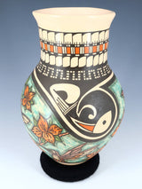 Mata Ortiz Hand Coiled Painted Hummingbird Pottery Vase