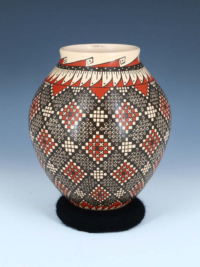 Mata Ortiz Hand Coiled Checkerboard Pottery Vase - PuebloDirect.com