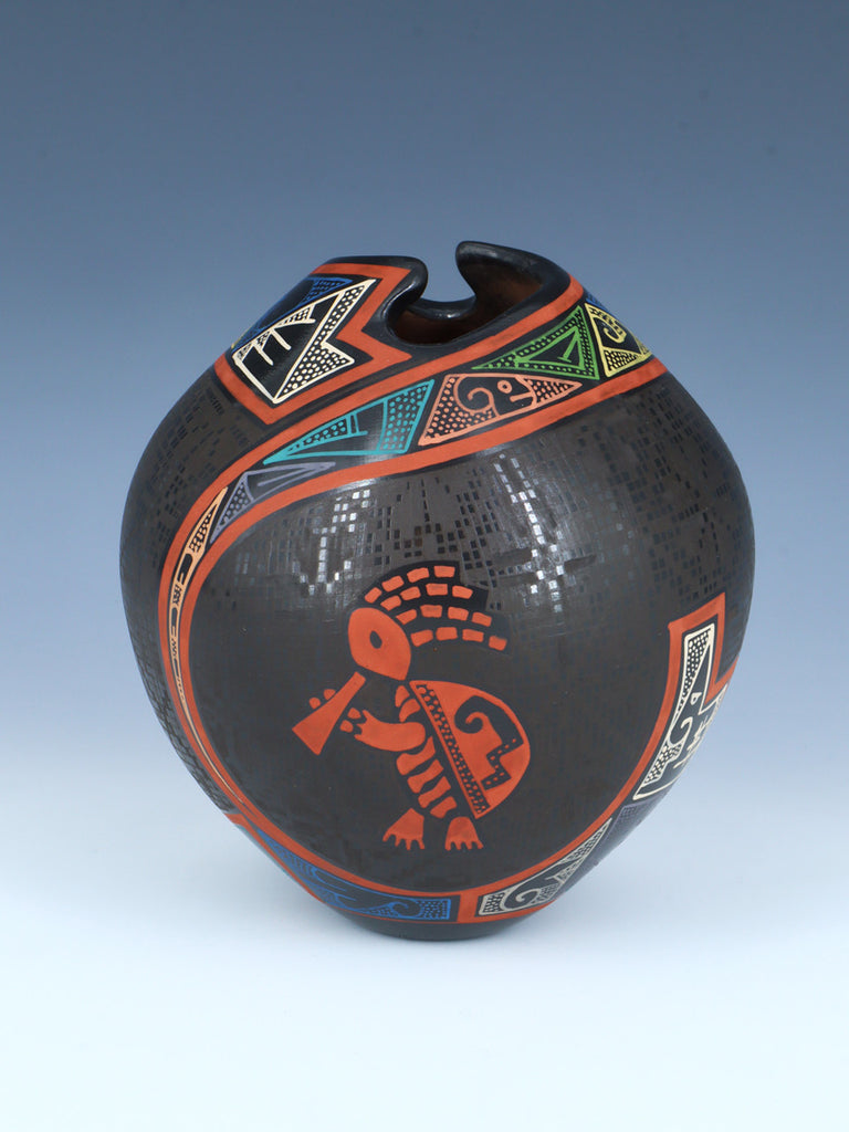 Mata Ortiz Hand Coiled and Painted Kokopelli Pottery Vase - PuebloDirect.com