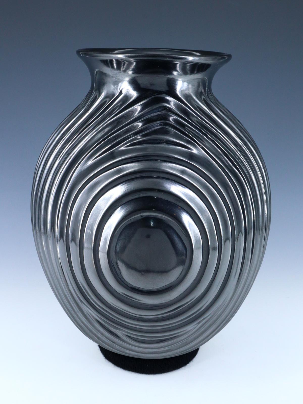 Large Mata Ortiz Hand Coiled Concentric Melon Ribbed Pottery Vase - PuebloDirect.com