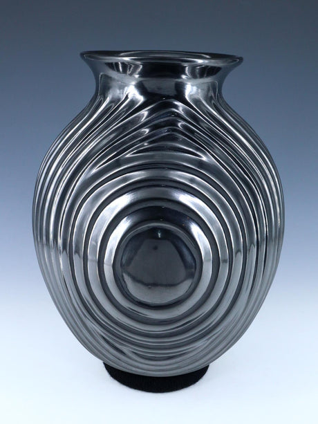 Large Mata Ortiz Hand Coiled Concentric Melon Ribbed Pottery Vase - PuebloDirect.com