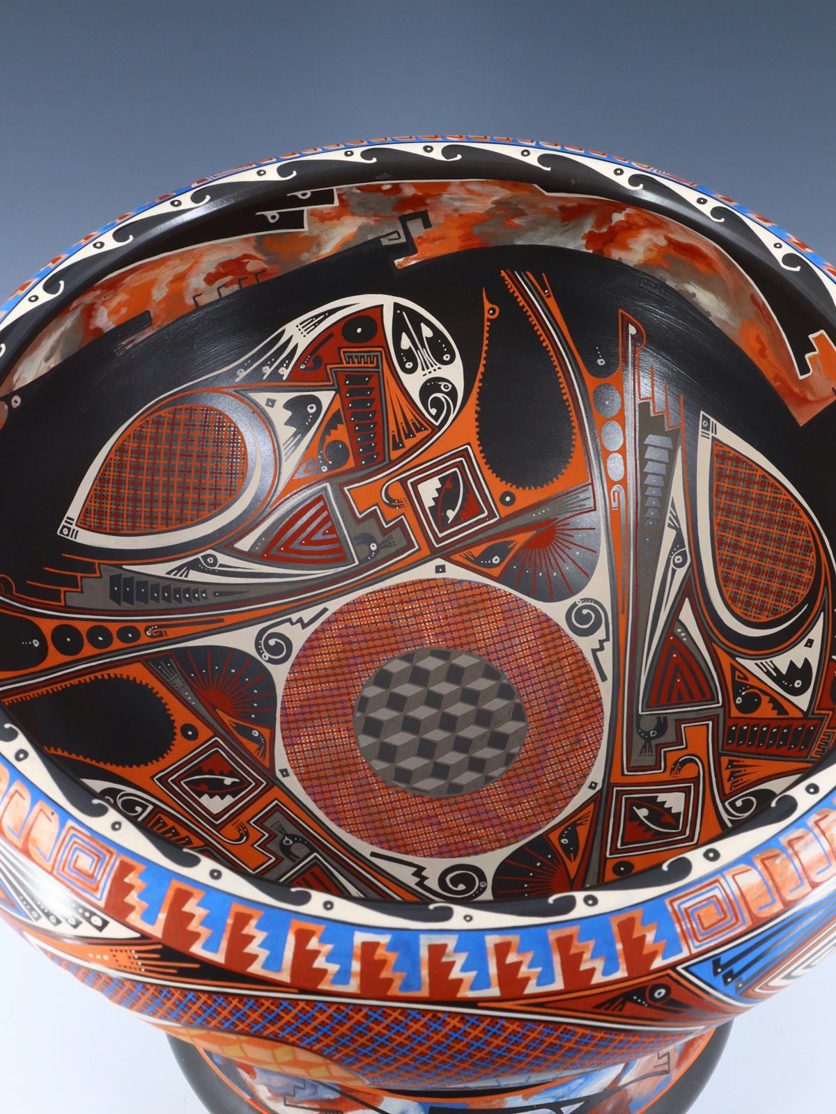 Large Mata Ortiz Hand Coiled and Painted Paquime Pottery Bowl - PuebloDirect.com