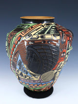 Mata Ortiz Hand Coiled and Painted Pottery Vase