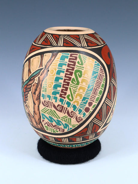 Mata Ortiz Hand Coiled Painted Hummingbird Pottery