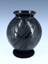 Mata Ortiz Hand Coiled Black Pottery Vase