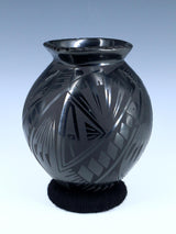 Mata Ortiz Hand Coiled Black Pottery Vase