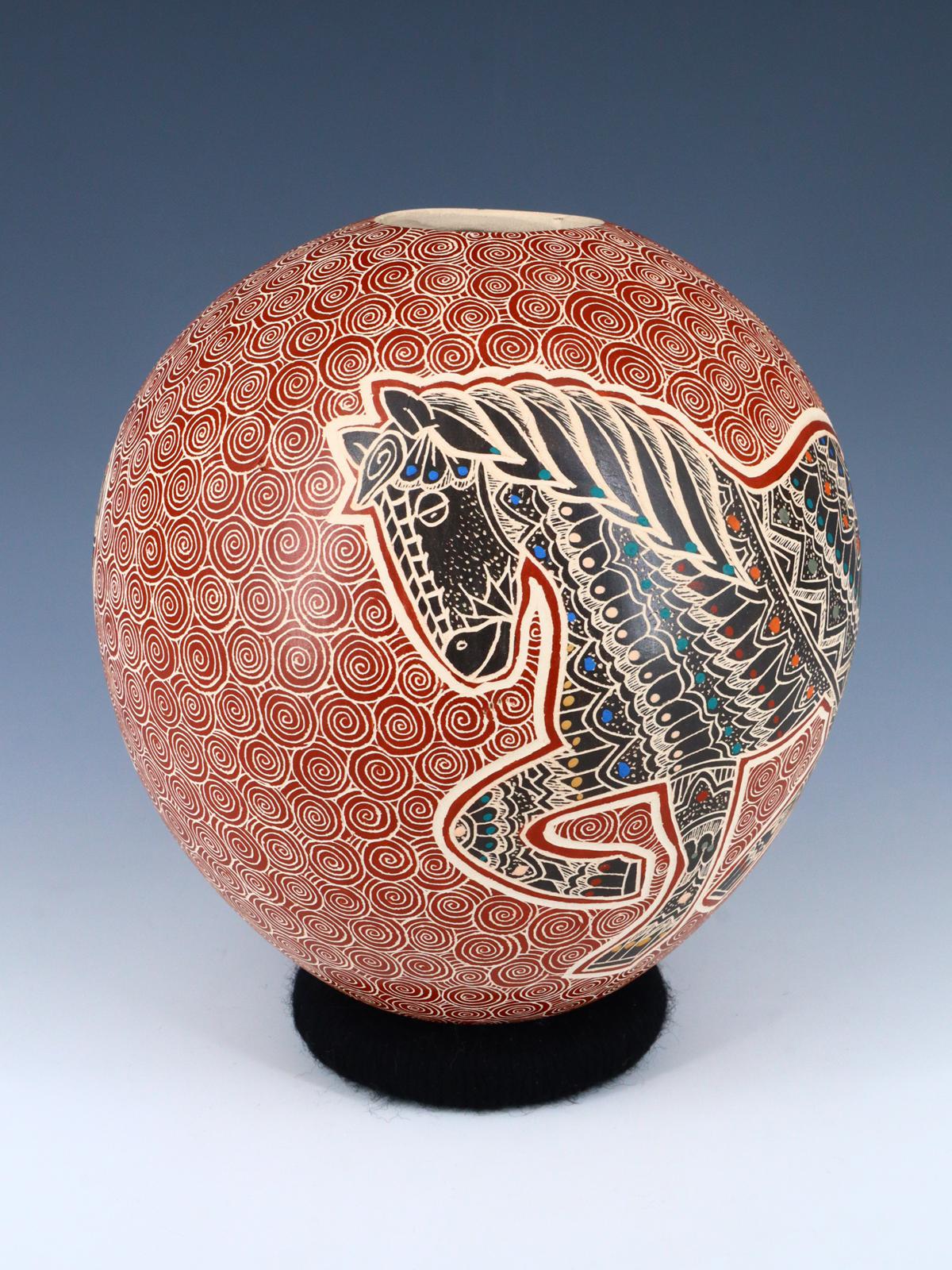 Mata Ortiz Hand Coiled Etched Horse Pottery