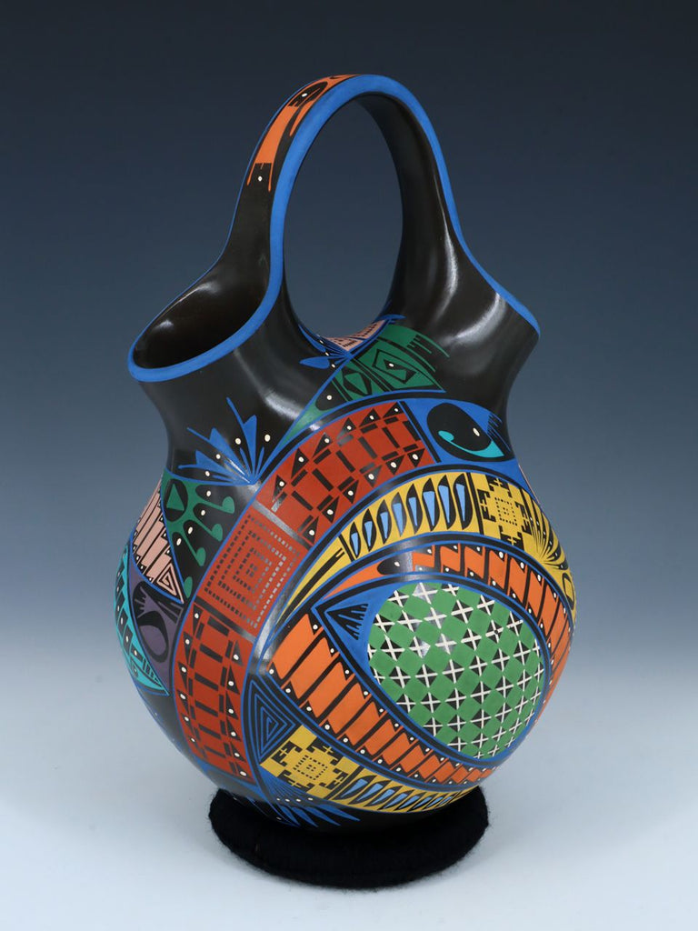 Mata Ortiz Hand Coiled Black Pottery Wedding Vase - PuebloDirect.com