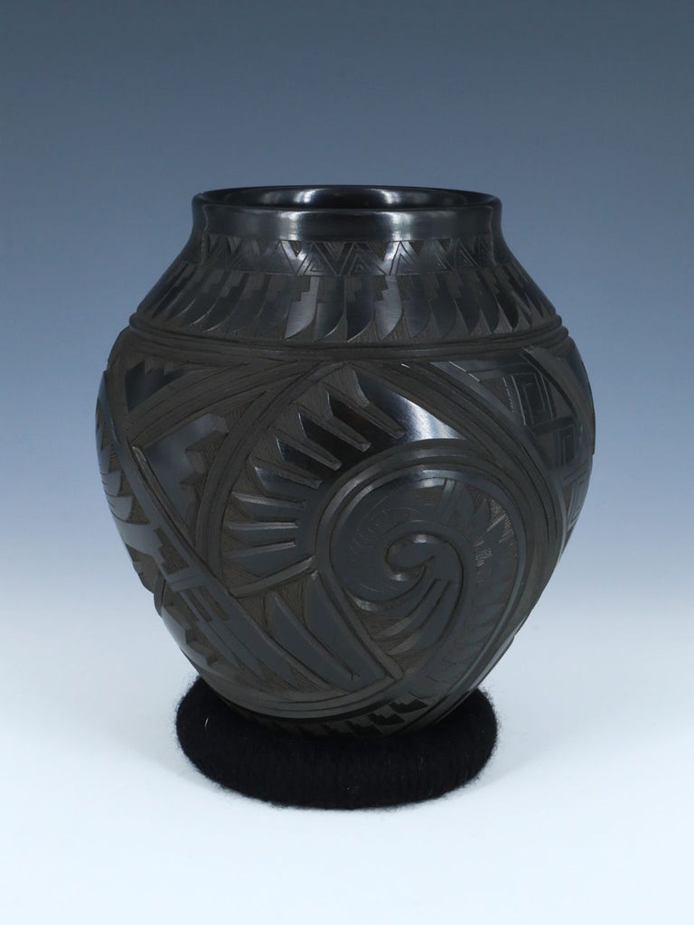 Mata Ortiz Hand Coiled Black Carved Pottery - PuebloDirect.com