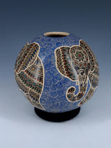 Mata Ortiz Hand Coiled Etched Elephant Pottery Vase - PuebloDirect.com