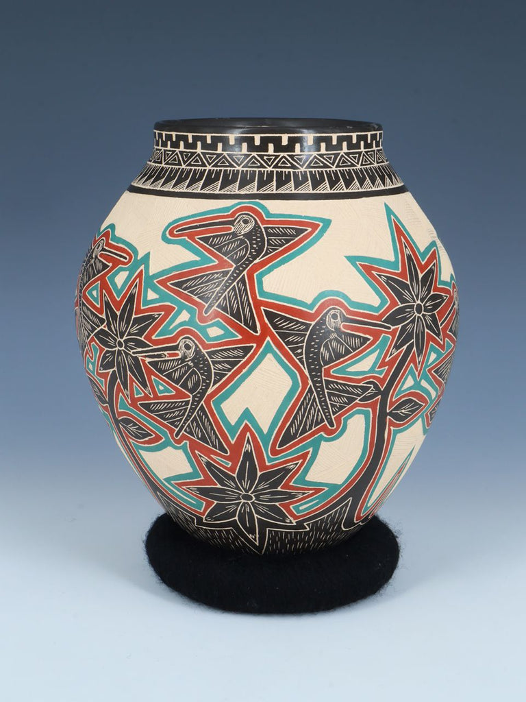 Mata Ortiz Hand Coiled Etched Hummingbird Pottery - PuebloDirect.com
