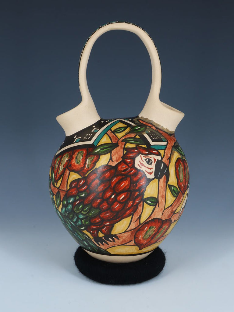 Mata Ortiz Hand Coiled Pottery Painted Parrot Wedding Vase - PuebloDirect.com
