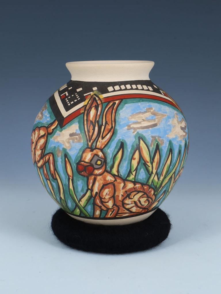 Mata Ortiz Hand Coiled Pottery Painted Rabbit Bowl - PuebloDirect.com