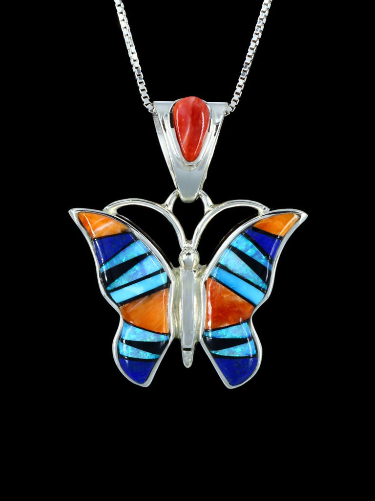 Native American Multi Stone Inlay Butterfly Pendant - PuebloDirect.com