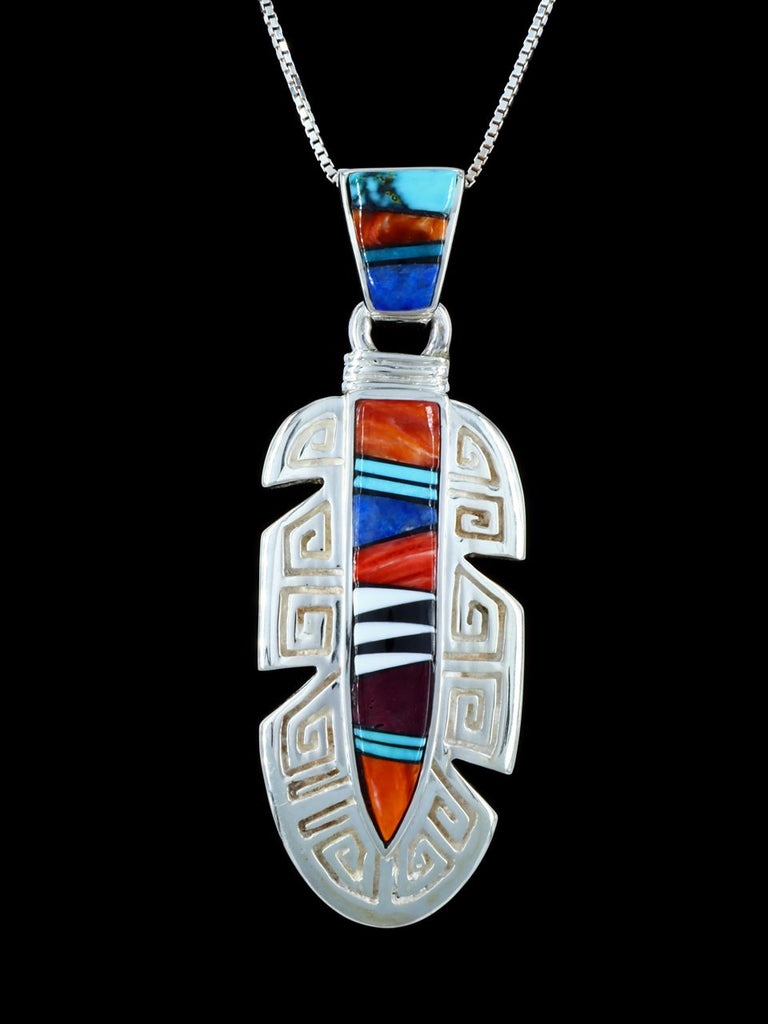 Native American Multi Stone Inlay Feather Pendant - PuebloDirect.com