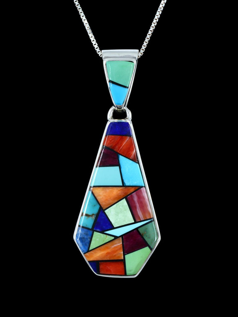 Reversible Turquoise and Spiny Oyster Navajo Inlay Pendant - PuebloDirect.com