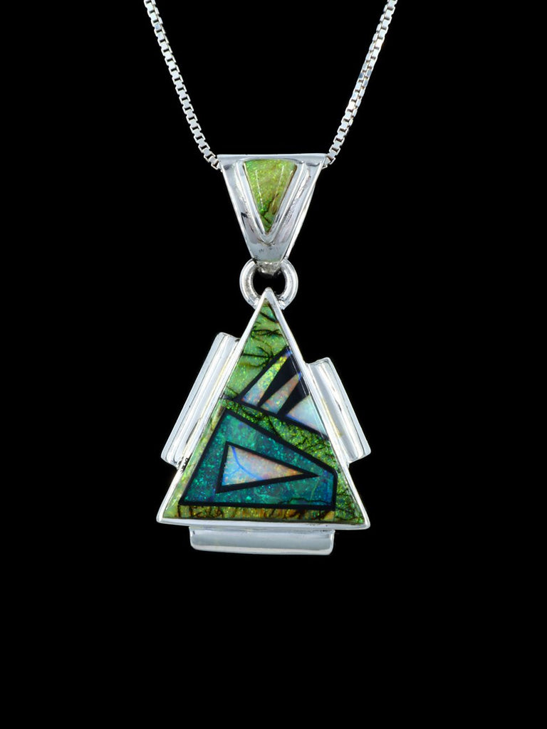 Native American Sterling Silver Cultured Opal Inlay Pendant - PuebloDirect.com