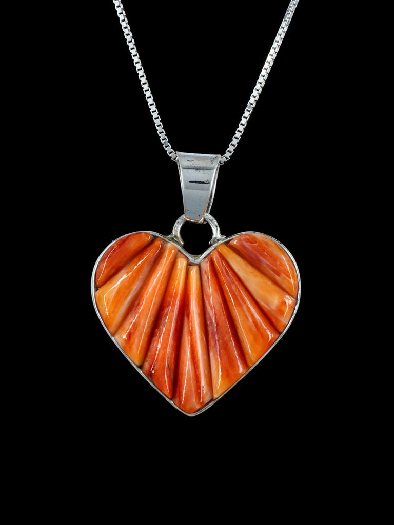 Navajo Reversible Spiny Oyster Inlay Heart Pendant - PuebloDirect.com