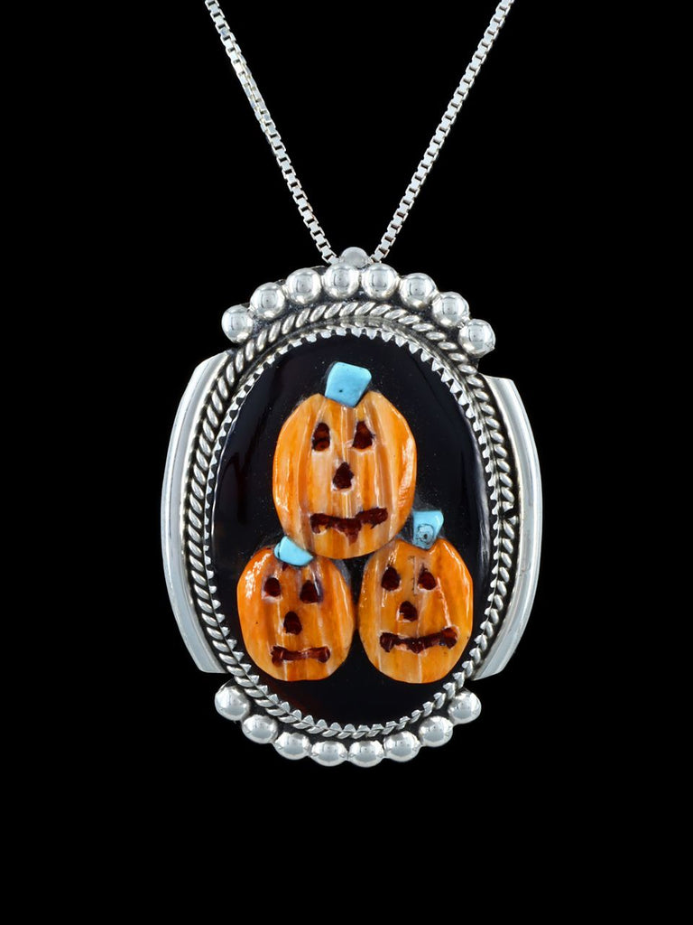 Zuni Inlay Halloween Pumpkin Patch Pin/Pendant - PuebloDirect.com