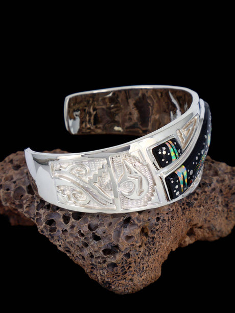 Navajo Sterling Silver Night Sky Inlay Bracelet - PuebloDirect.com