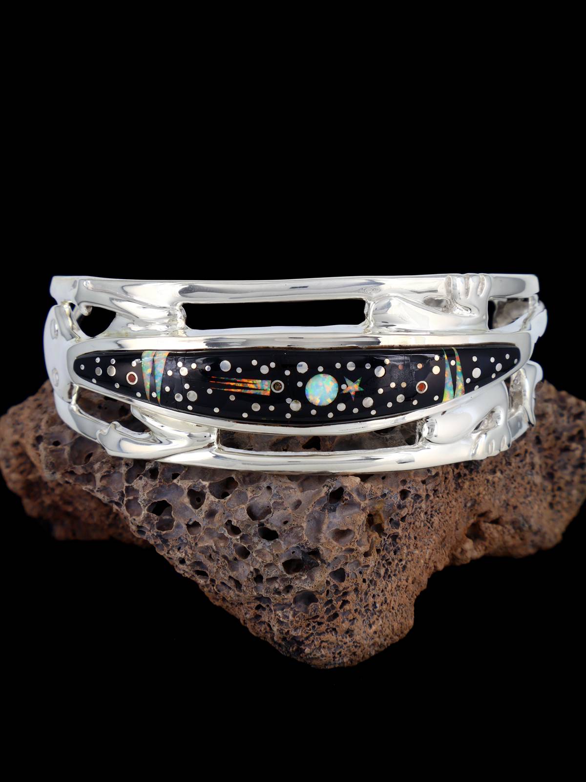 Navajo Sterling Silver Night Sky Inlay Bracelet - PuebloDirect.com