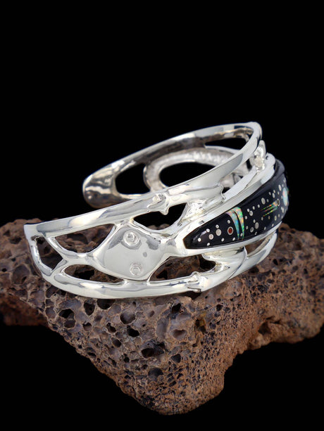 Navajo Sterling Silver Night Sky Inlay Bracelet - PuebloDirect.com